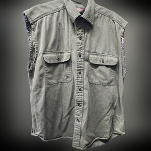 American Outpost Army Green Button Down Shirt Sleeveless Large Grunge